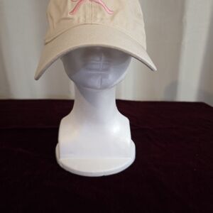 Beige Cap with Pink Logo